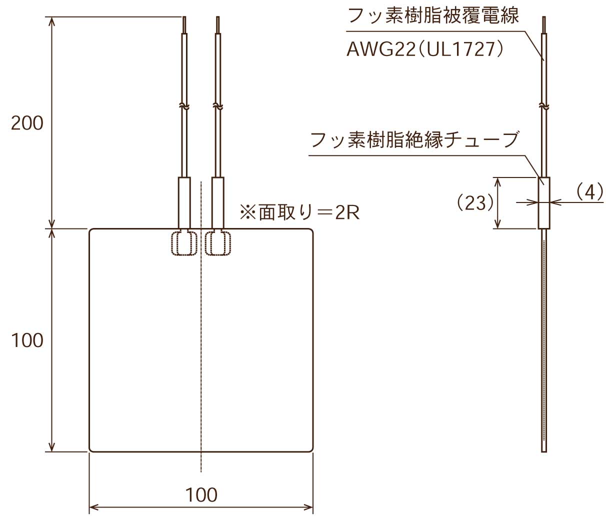 ポリイミドヒーター　形狀図　內(nèi)部リード