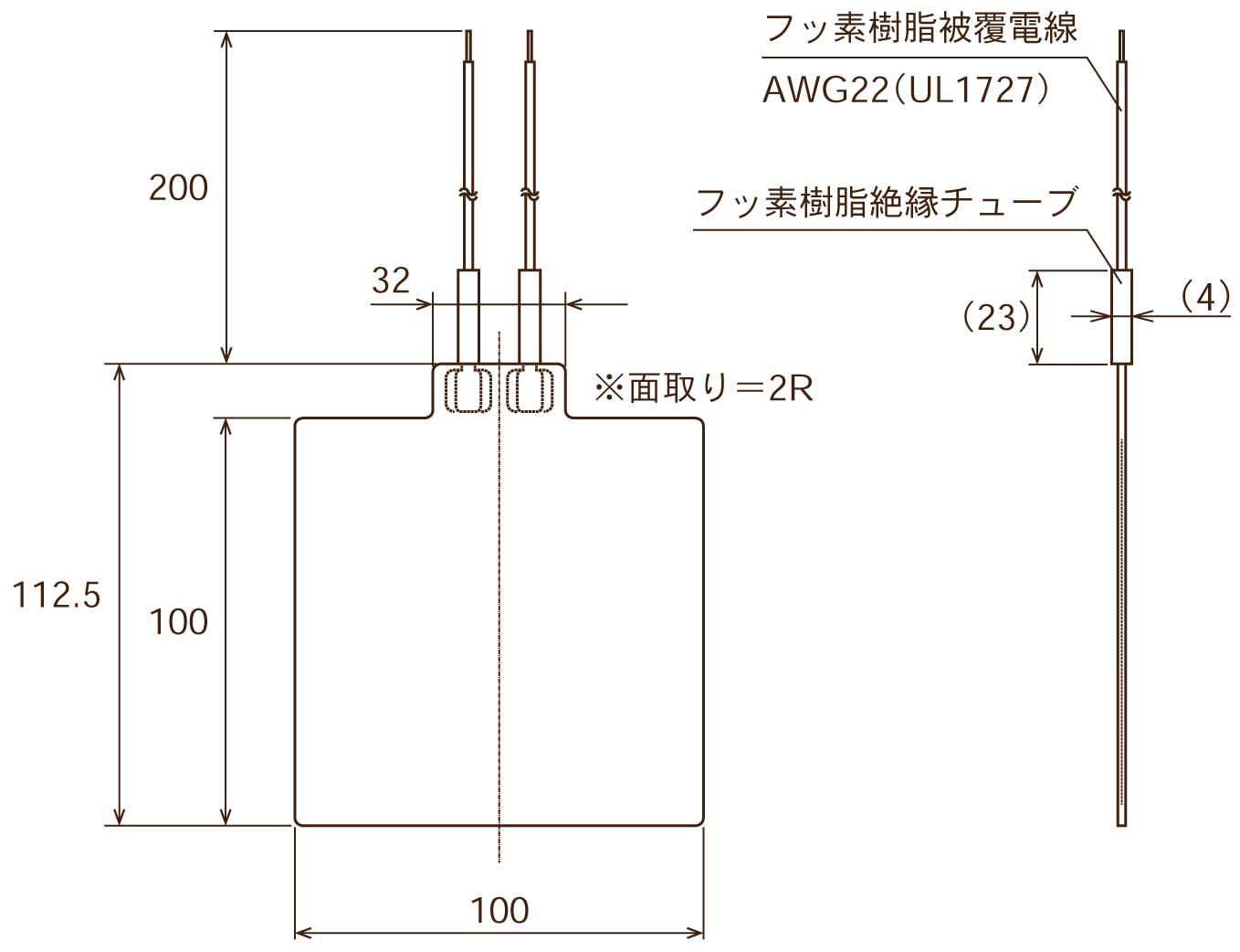 ポリイミドヒーター　形狀図　外部リード